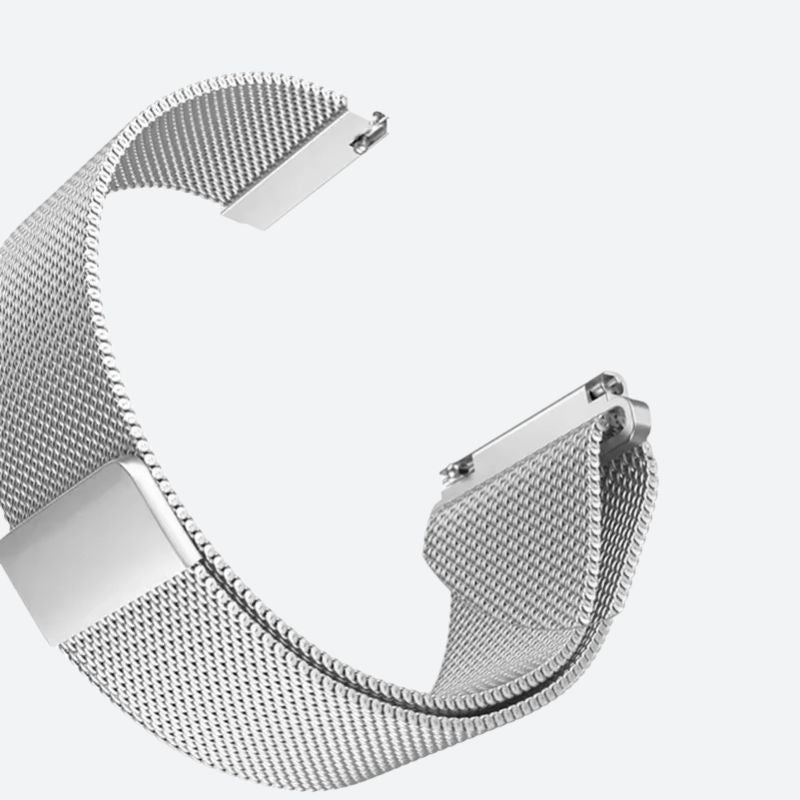 Srebrna bransoleta do zegarka 22 mm z metalową siatką i zapięciem ze stali nierdzewnej