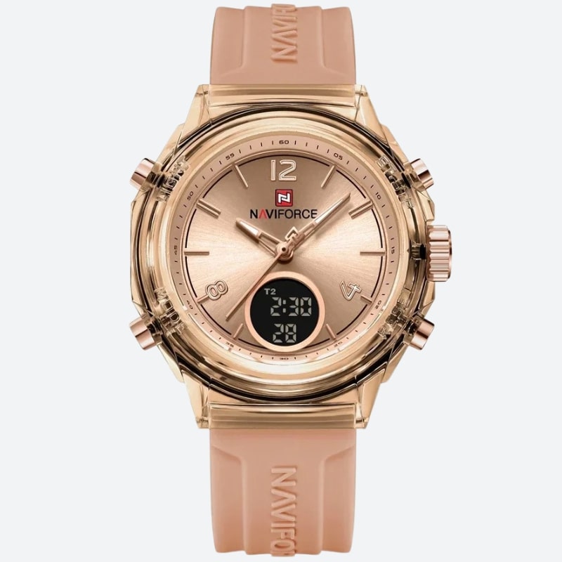 Damski zegarek Naviforce rose gold z paskiem brzoskwiniowym