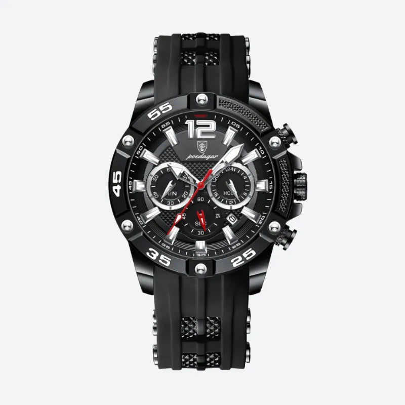 Męski sportowy zegarek chronograf z czarnym paskiem i tarczą