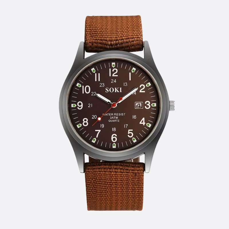 męski zegarek wojskowy - Brązowy - Montre Vintage Homme