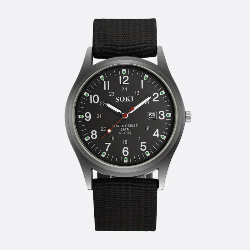 męski zegarek wojskowy - Czarny - Montre Vintage Homme