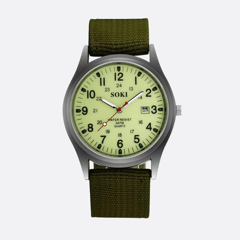 męski zegarek wojskowy - Jasnozielony - Montre Vintage Homme