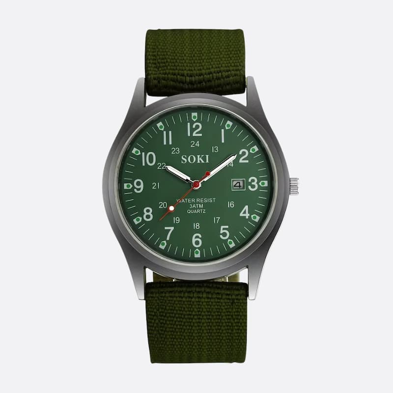 męski zegarek wojskowy - Zielony - Montre Vintage Homme