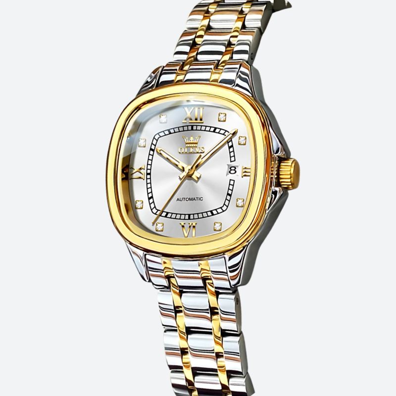 Zegarek automatyczny damski dwutonowy ze stali i złota z diamentami