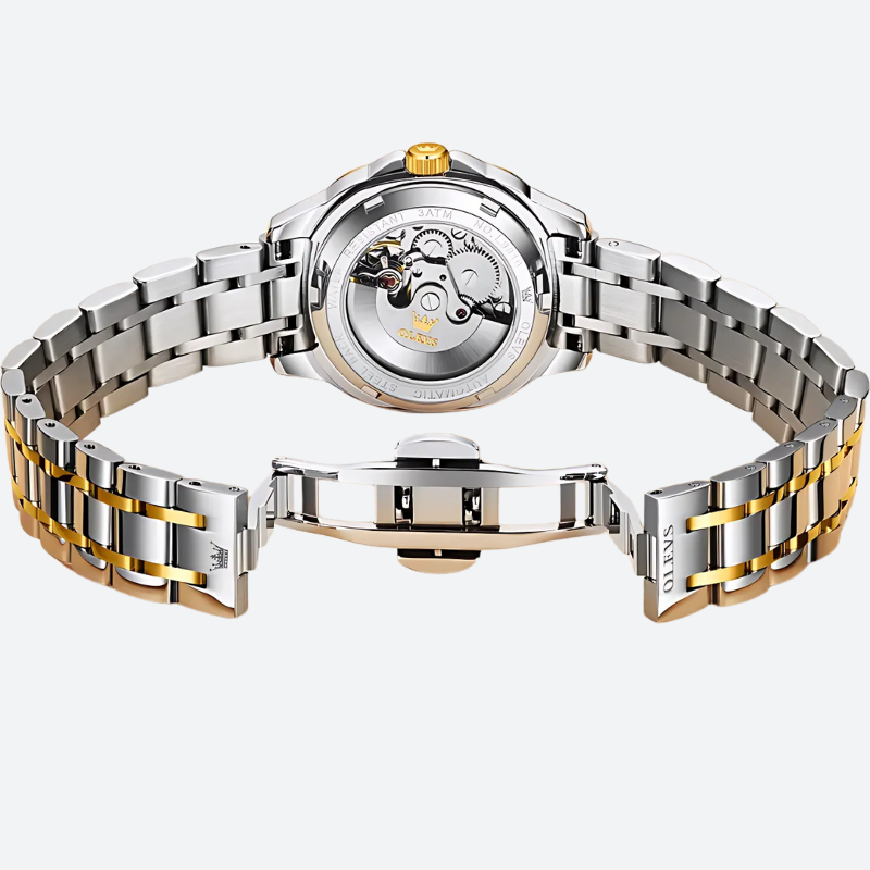 Elegancki zegarek automatyczny damski Sketto ze stali i złota