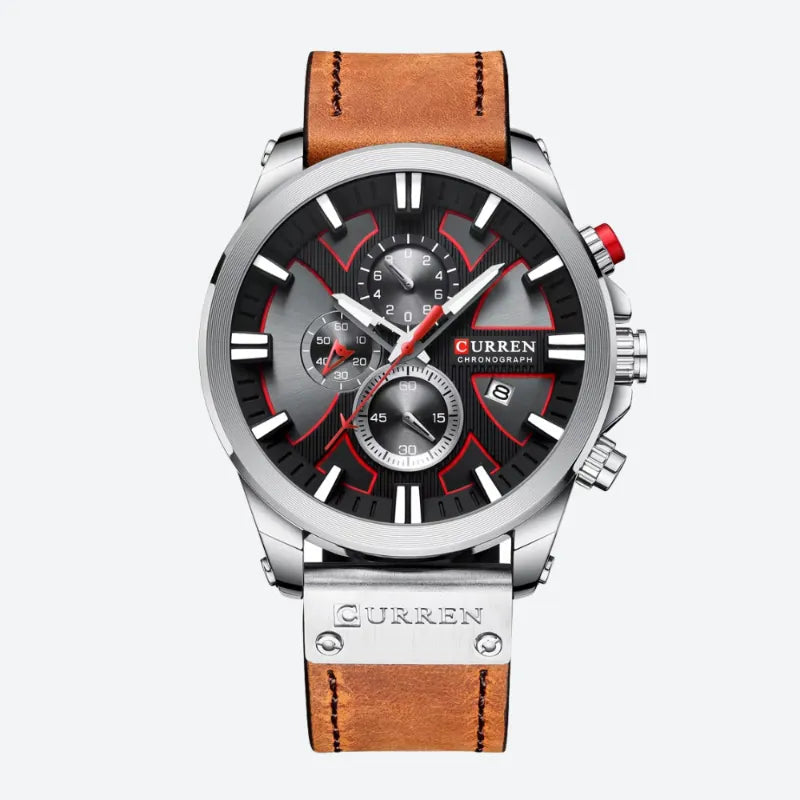 Zegarek chronograf męski Curren z czarnym i czerwonym cyferblatem