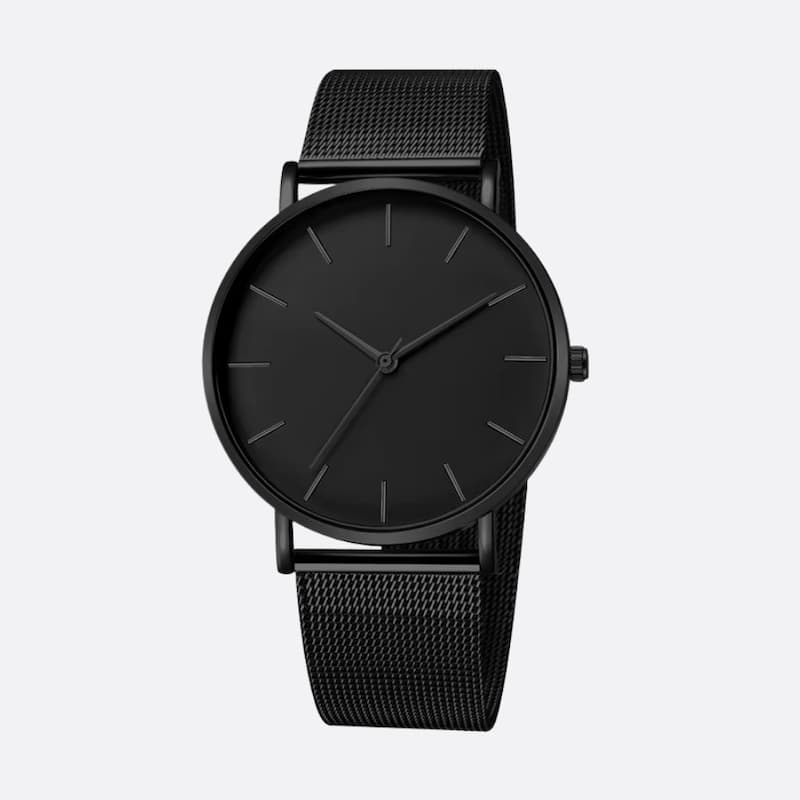 Minimalistyczny zegarek męski czarny z siatkową bransoletą
