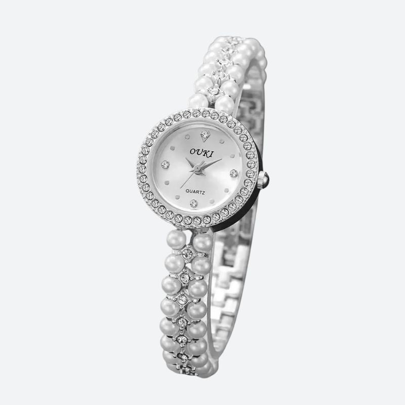 Montre Vintage Femme Bracelet En Perle - Argent - Montre Vintage Femme