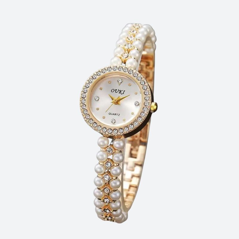 Montre Vintage Femme Bracelet En Perle - Or - Montre Vintage Femme