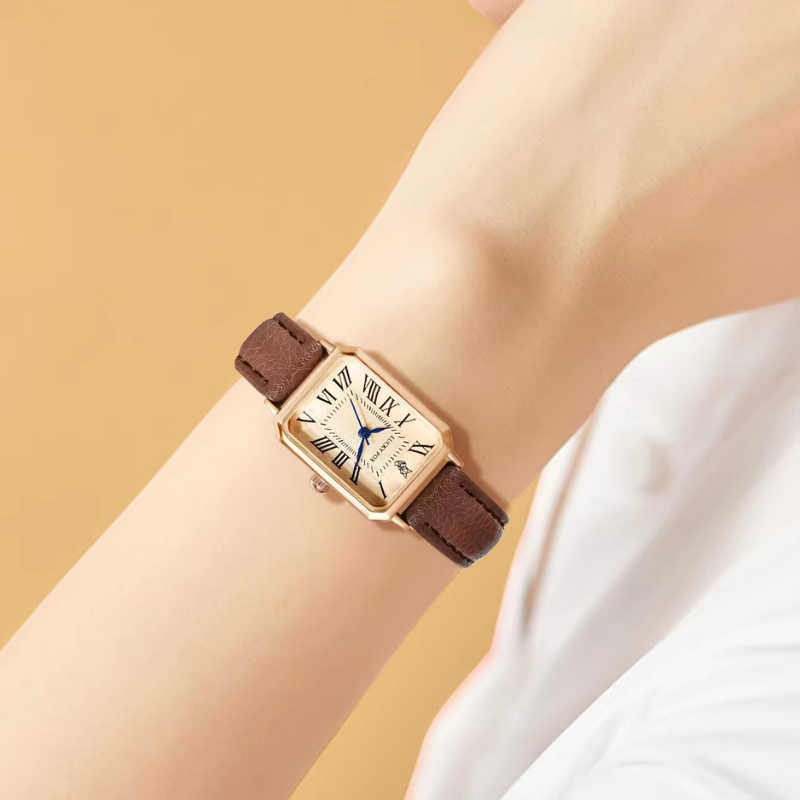 Montre vintage femme rectangle en cuir - Montre Vintage Femme