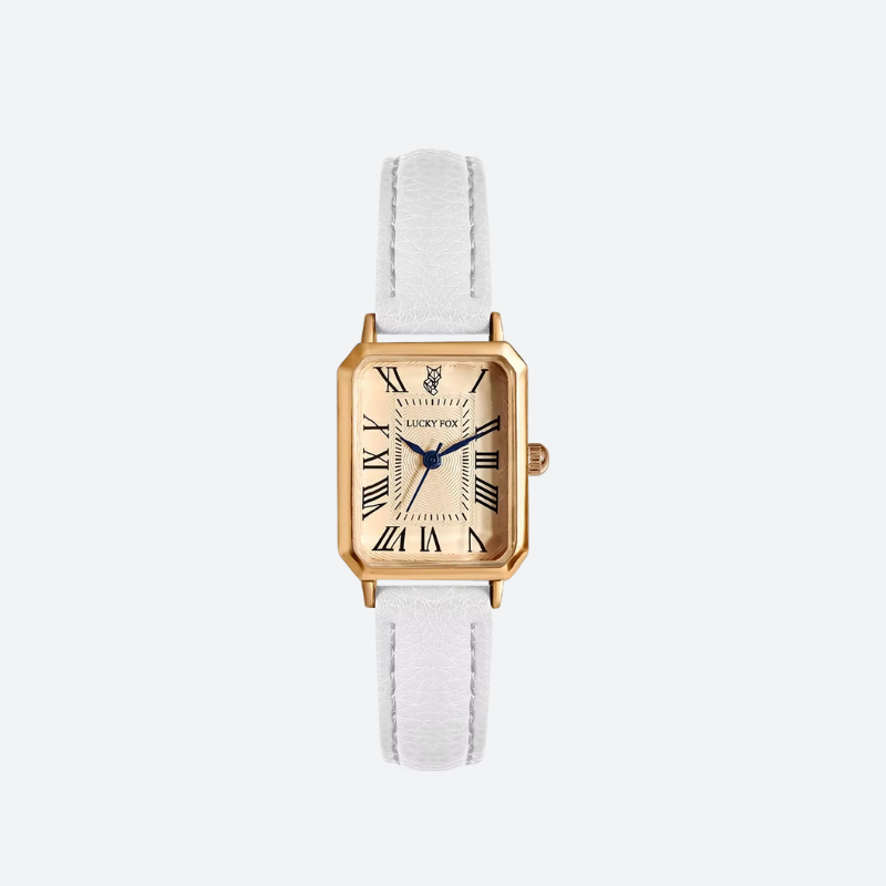 Montre vintage femme rectangle en cuir - Blanc - Montre Vintage Femme