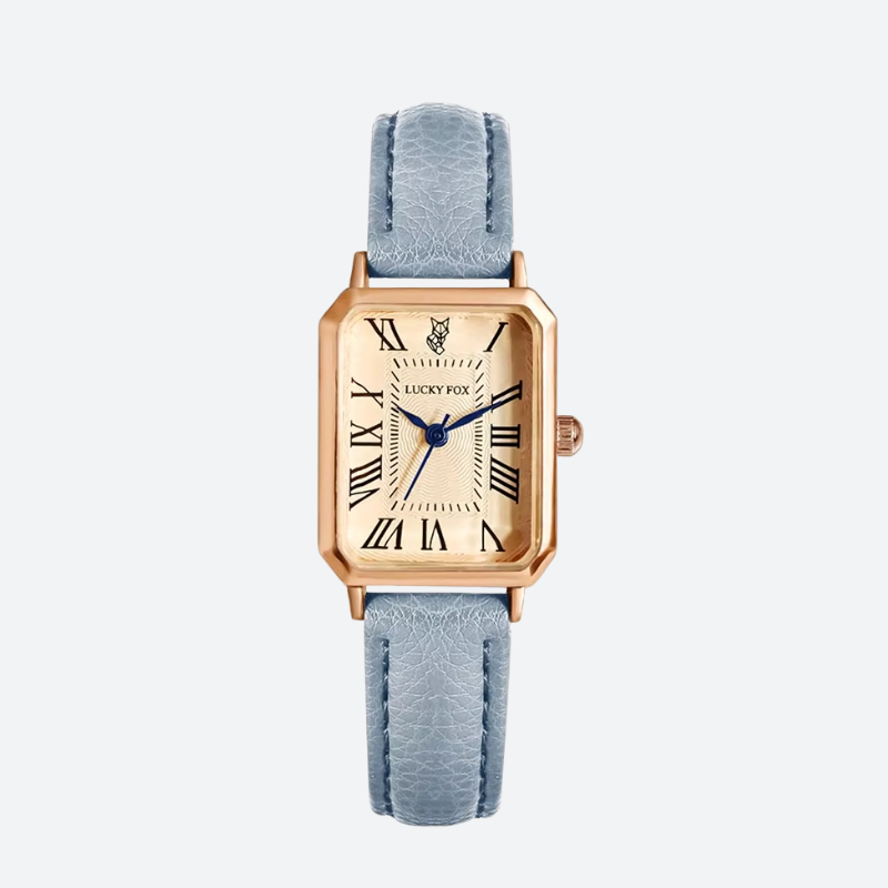 Montre vintage femme rectangle en cuir - Bleu - Montre Vintage Femme