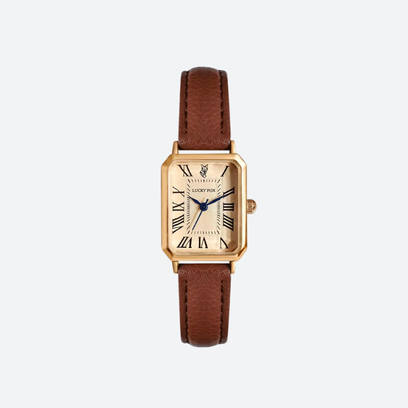 Montre vintage femme rectangle en cuir - Marron - Montre Vintage Femme
