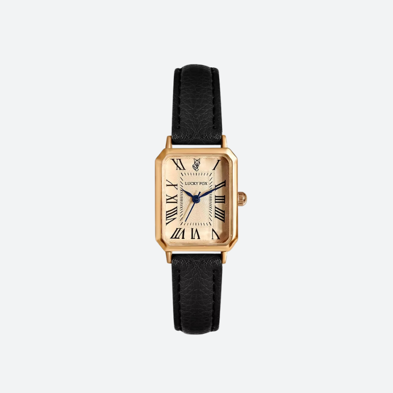 Montre vintage femme rectangle en cuir - Noir - Montre Vintage Femme