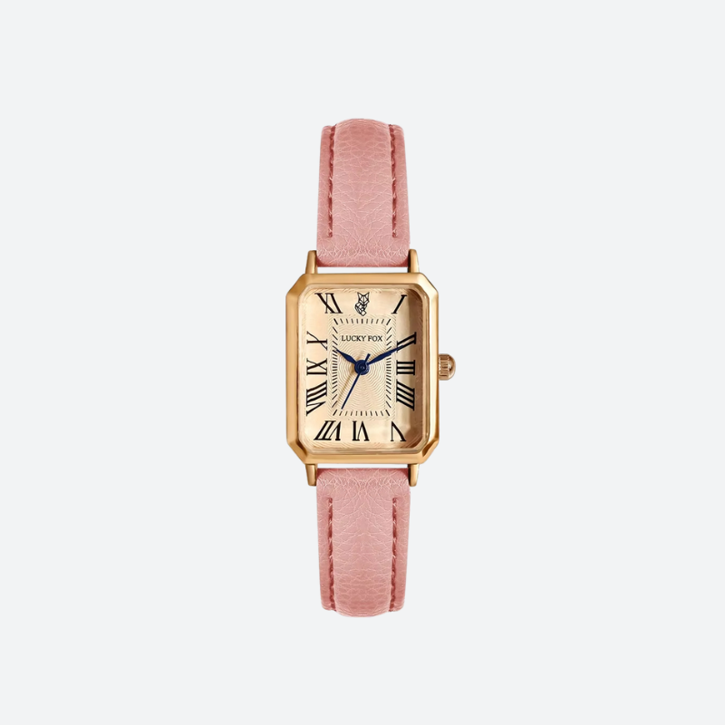 Montre vintage femme rectangle en cuir - Rose - Montre Vintage Femme
