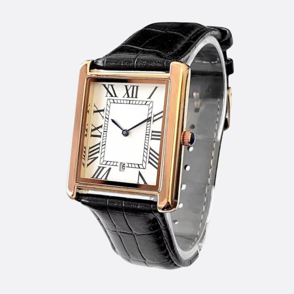 Montre Vintage Homme Carrée Ultra-Fine Quartz avec Bracelet Cuir - Montre Vintage Homme