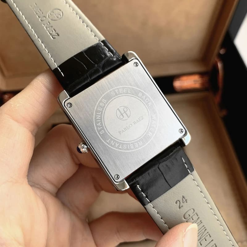 Montre Vintage Homme Carrée Ultra-Fine Quartz avec Bracelet Cuir - Montre Vintage Homme