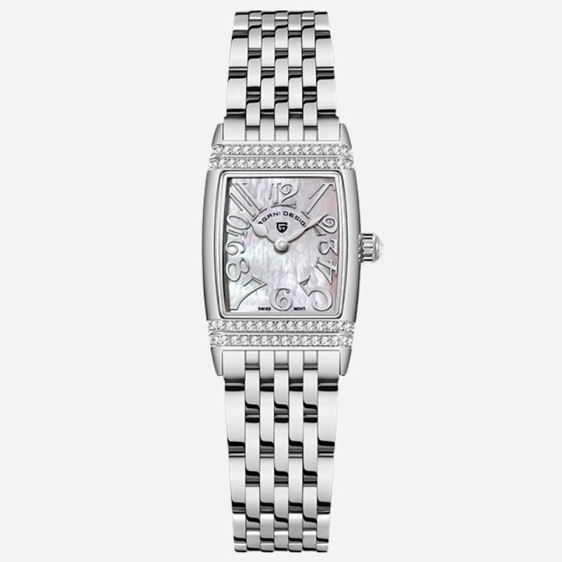 prostokątny zegarek damski - Srebrny - Montre Vintage Femme