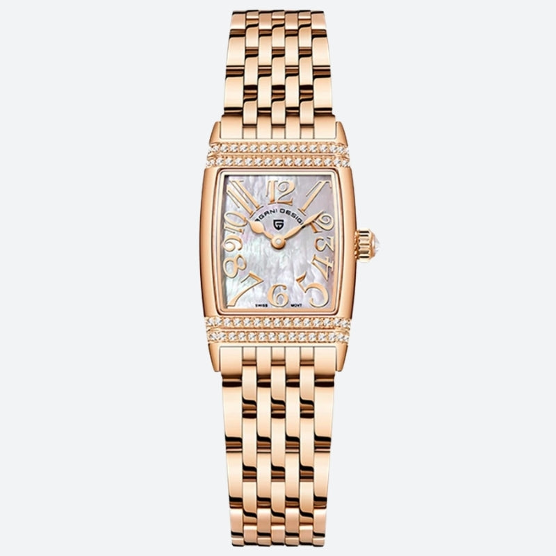 prostokątny zegarek damski - Złoty - Montre Vintage Femme