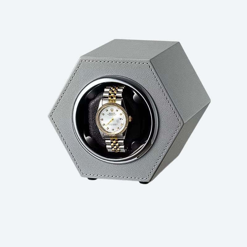 Remontoir automatique USB Cuir Hexagonal - Gris - Remontoir Montre Automatique