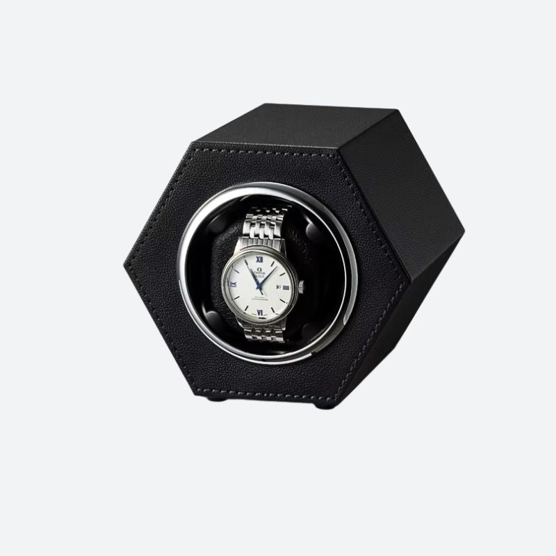 Remontoir automatique USB Cuir Hexagonal - Noir - Remontoir Montre Automatique