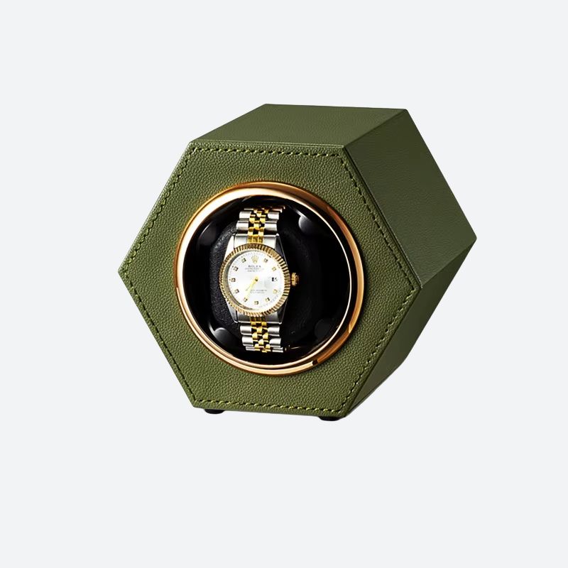 Remontoir automatique USB Cuir Hexagonal - Vert - Remontoir Montre Automatique