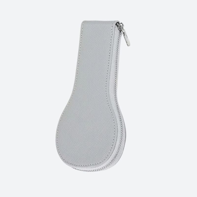 Szczupłe skórzane etui na zegarek w kolorze jasnoszarym z zamkiem