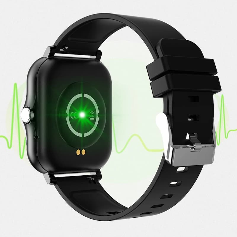 Czarny męski smartwatch na bransolecie z zielonym wyświetlaczem zdrowia