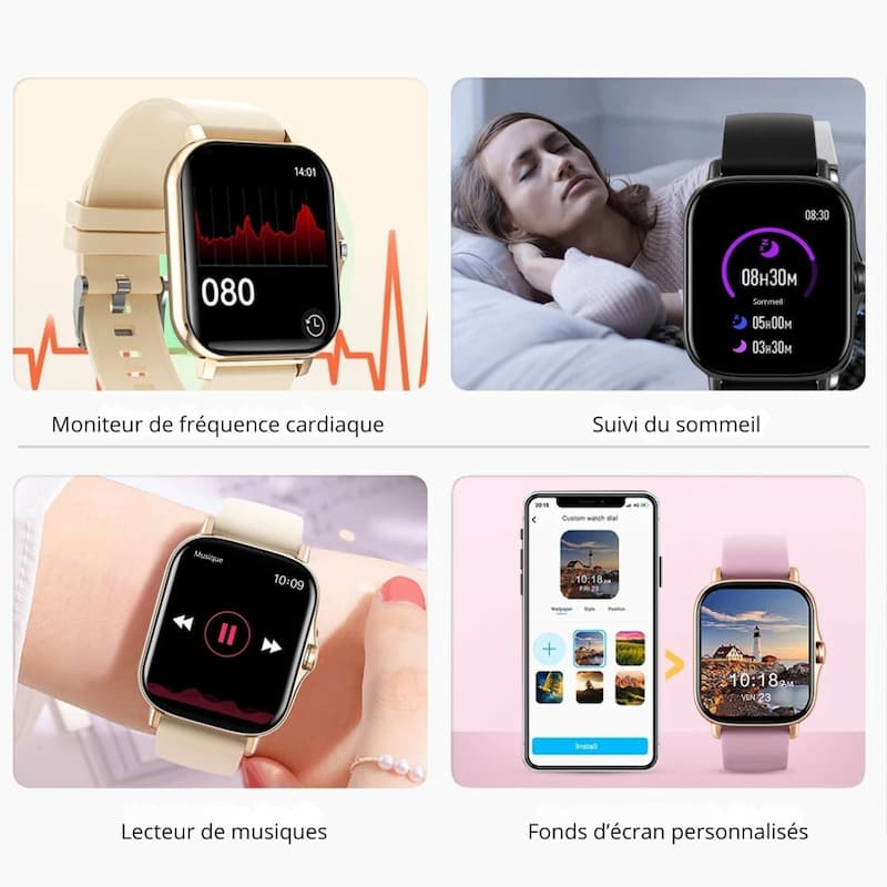 Beżowy męski smartwatch na bransolecie z prostokątną tarczą i metalową ramką