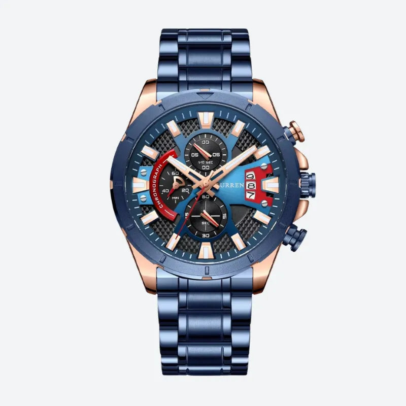 Zegarek sportowy męski w niebieskim i różowym złocie z chronografem