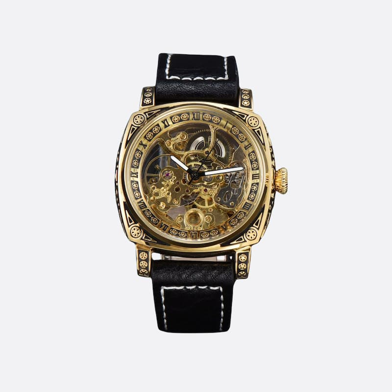zegarek chronograf szkieletowy - Złoty i Czarny - Montre Squelette Homme