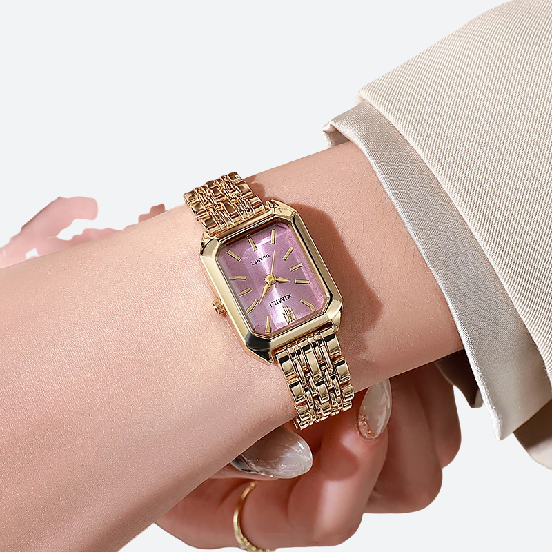 zegarek damski prostokątny - Różowy - Montre Vintage Femme