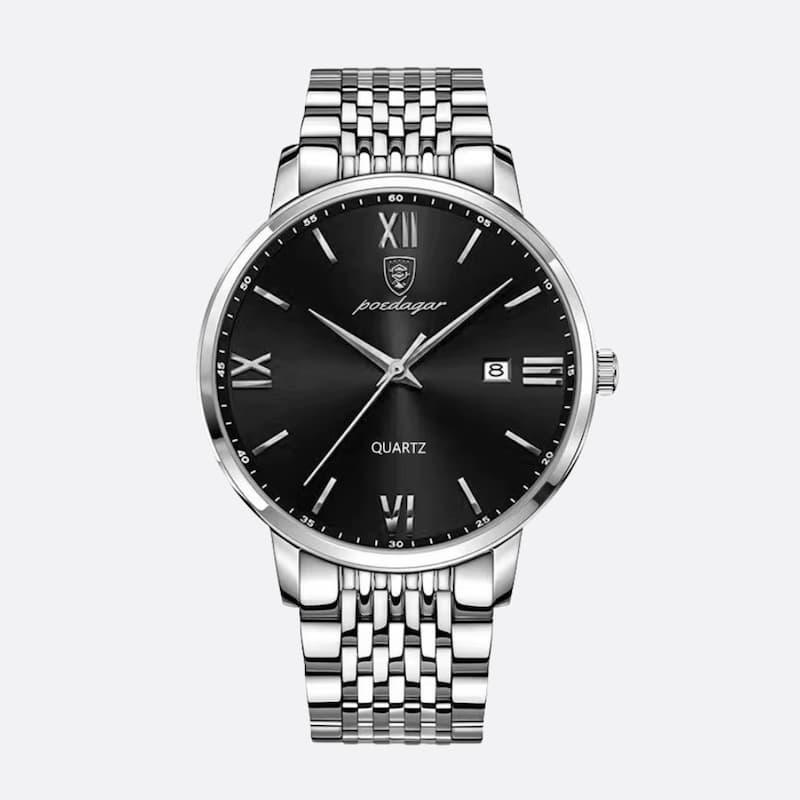 Minimalistyczny zegarek męski ze stali nierdzewnej, czarna tarcza