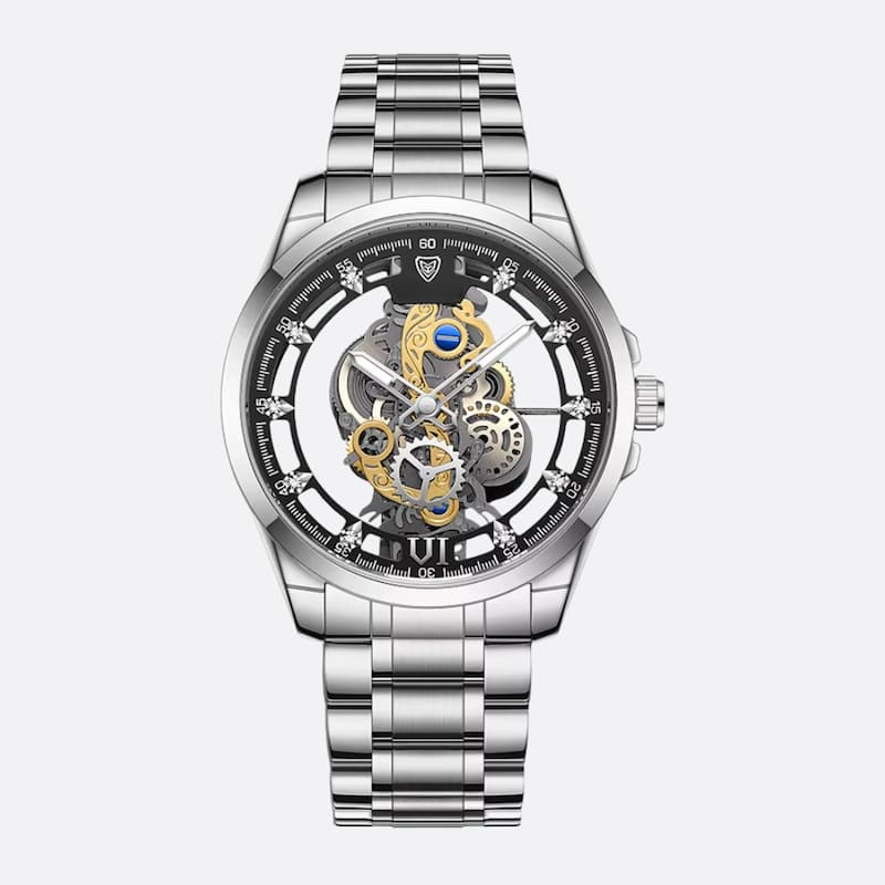 zegarek quartz zloty - Srebrny i czarny - Montre Squelette Homme