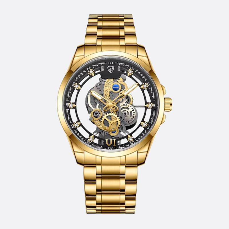 zegarek quartz zloty - Złoty i czarny - Montre Squelette Homme