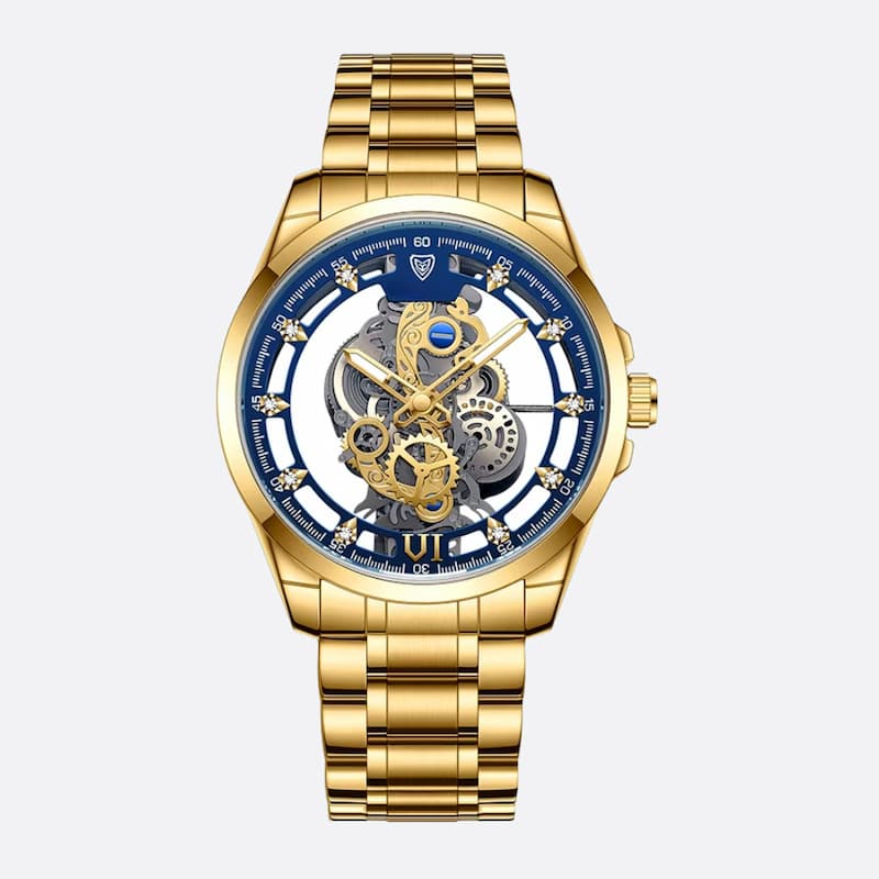 zegarek quartz zloty - Złoty i niebieski - Montre Squelette Homme