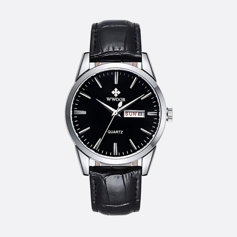 zegarek vintage meski - Srebrny i Czarny - Montre Vintage Homme